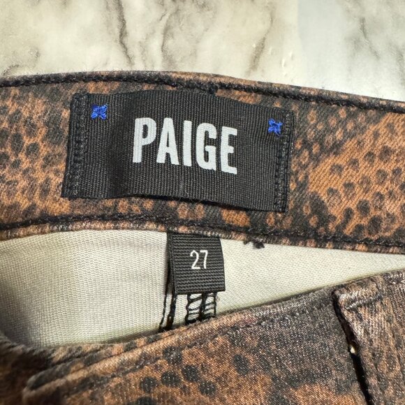 PAIGE Hoxton Ultra Skinny Coated Brown Snake Print Jeans Sz. 27 - Picture 4 of 12